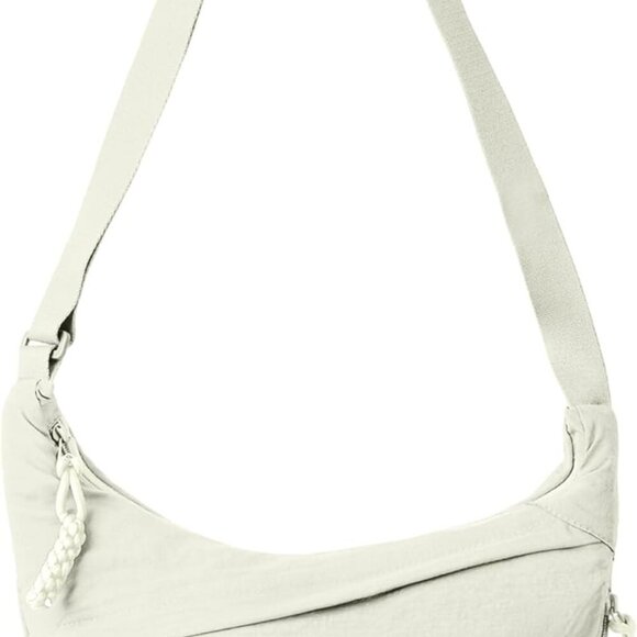 Nylon Crescent Crossbody Bag - Stylish Dumpling Design, Adjustable Strap, Beige - Picture 1 of 7